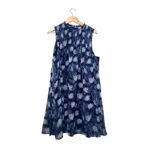 Joie Blue Floral Sleeveless Smocked High Neck Mini Dress XL